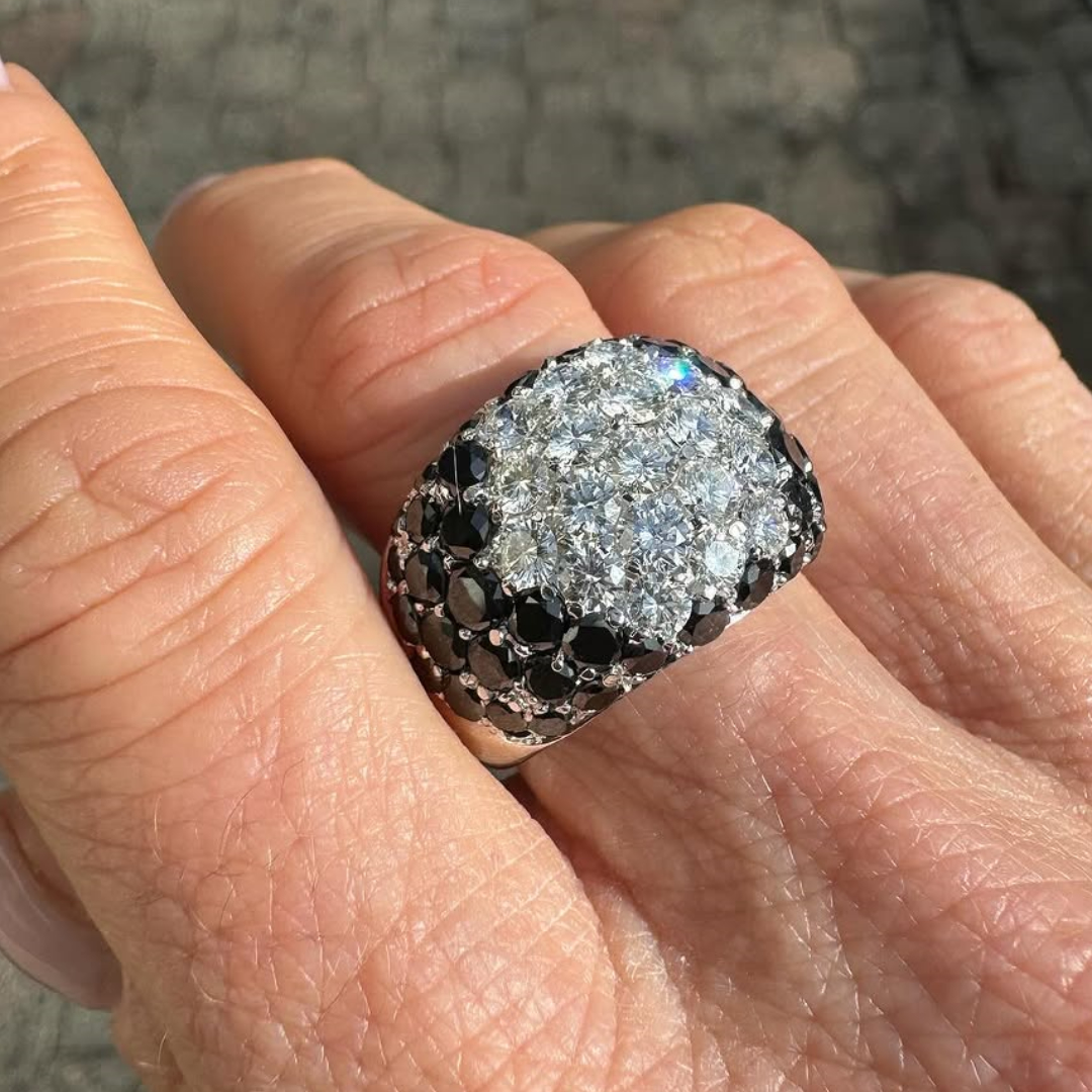5.65ctw Black & White Stone Bombe Cocktail Ring