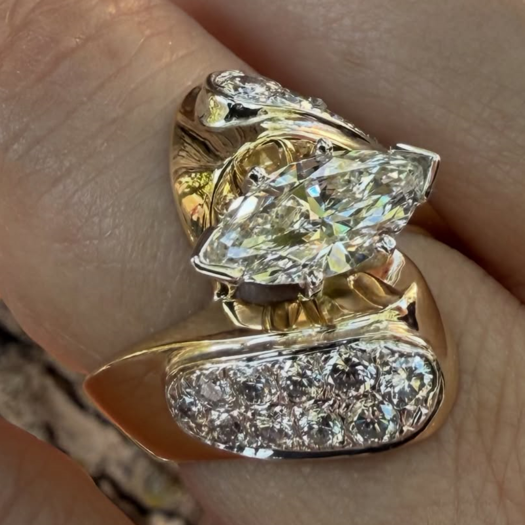 Swirl Design 1.29ct Marquise Cut White Stone Statement Ring