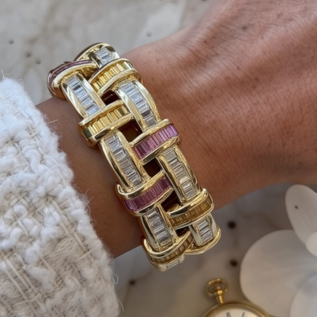 12.30CT Sapphire And Emerald Wide 18 Karat Bracelet
