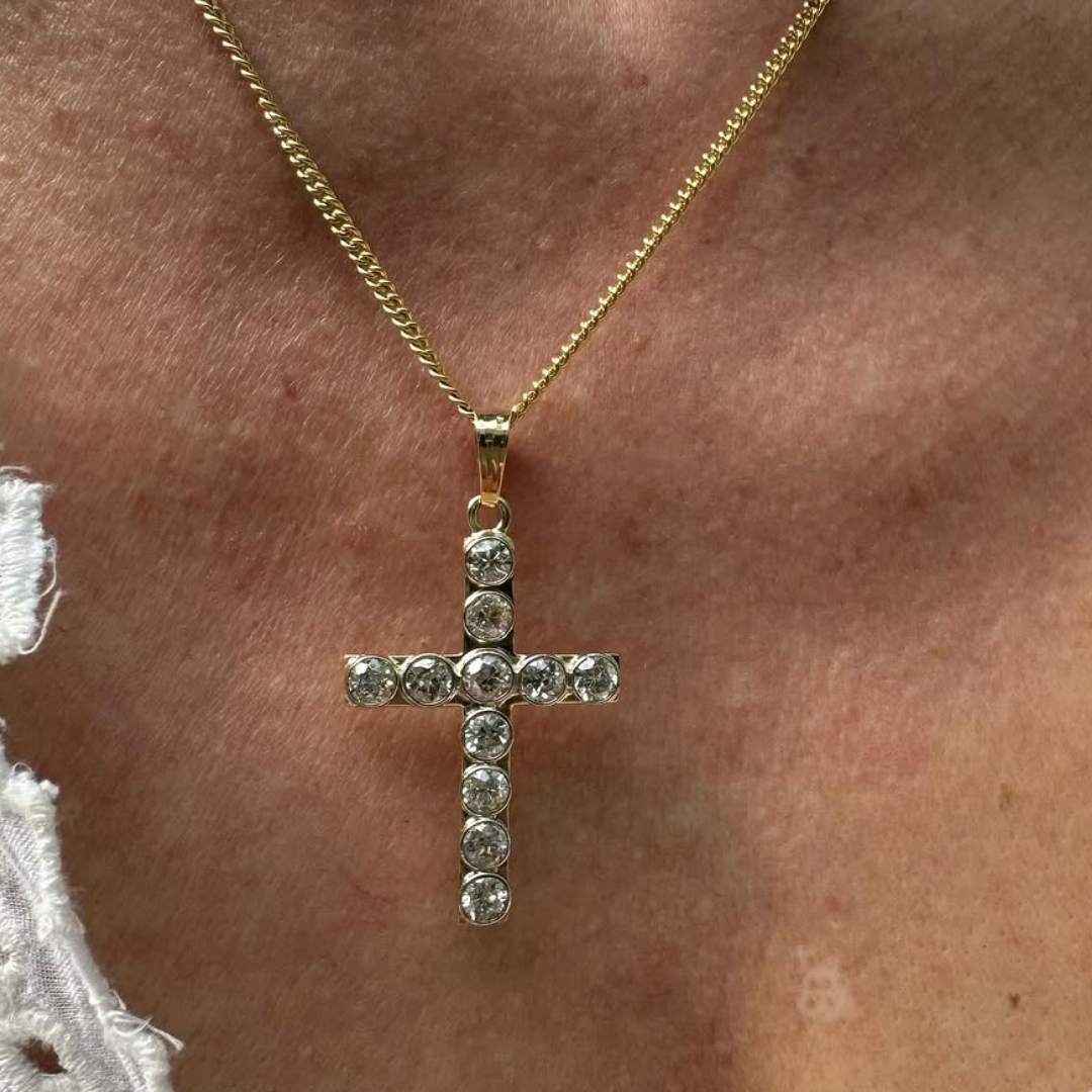 Antique 4.62ctw Old European Cut Cross Pendant Necklace 