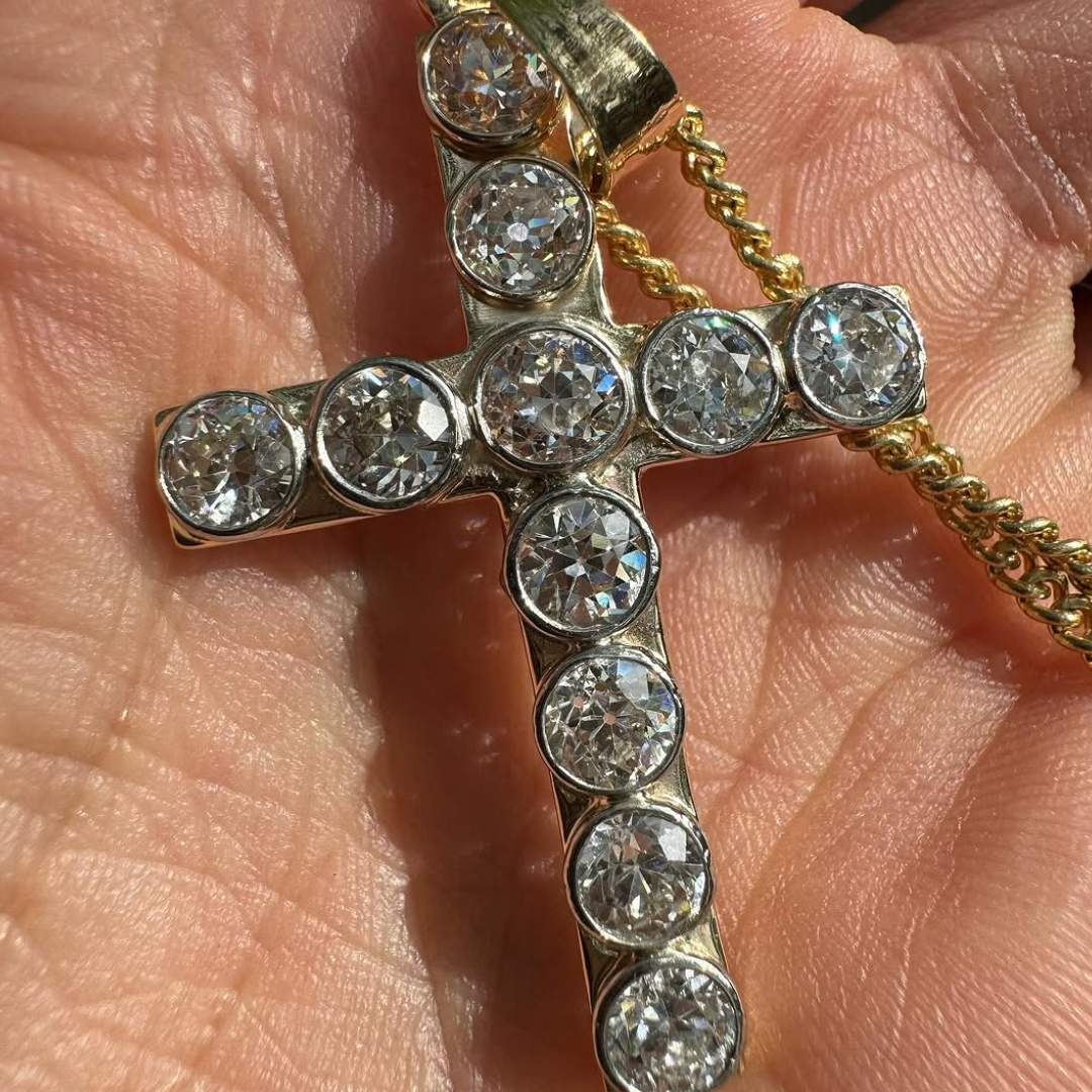 Antique 4.62ctw Old European Cut Cross Pendant Necklace 