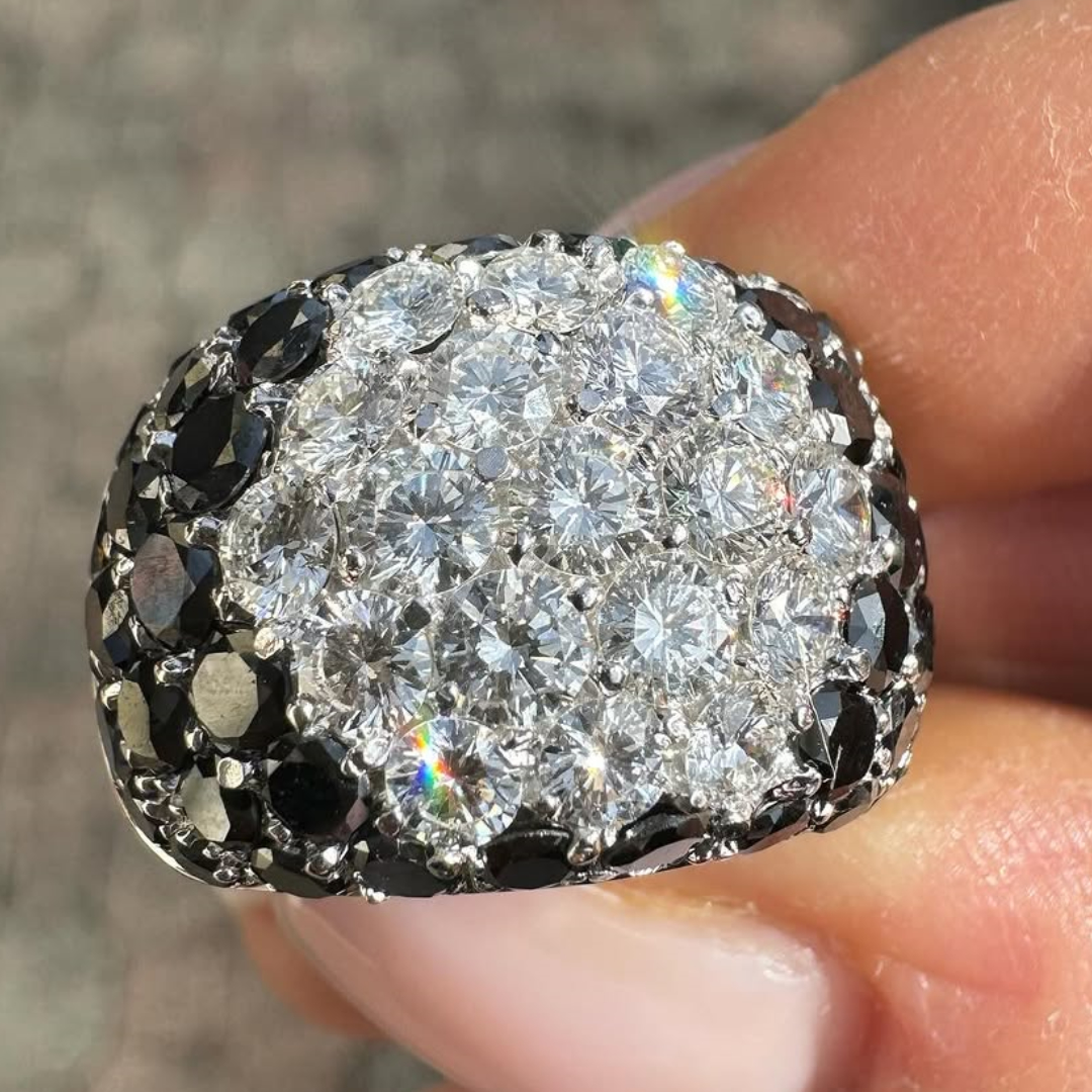 5.65ctw Black & White Stone Bombe Cocktail Ring