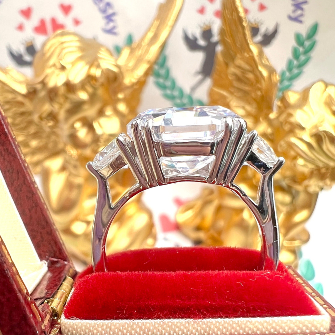 5 Carat Three Stone Design Hexagon Asscher Cut White Stone Promise Ring