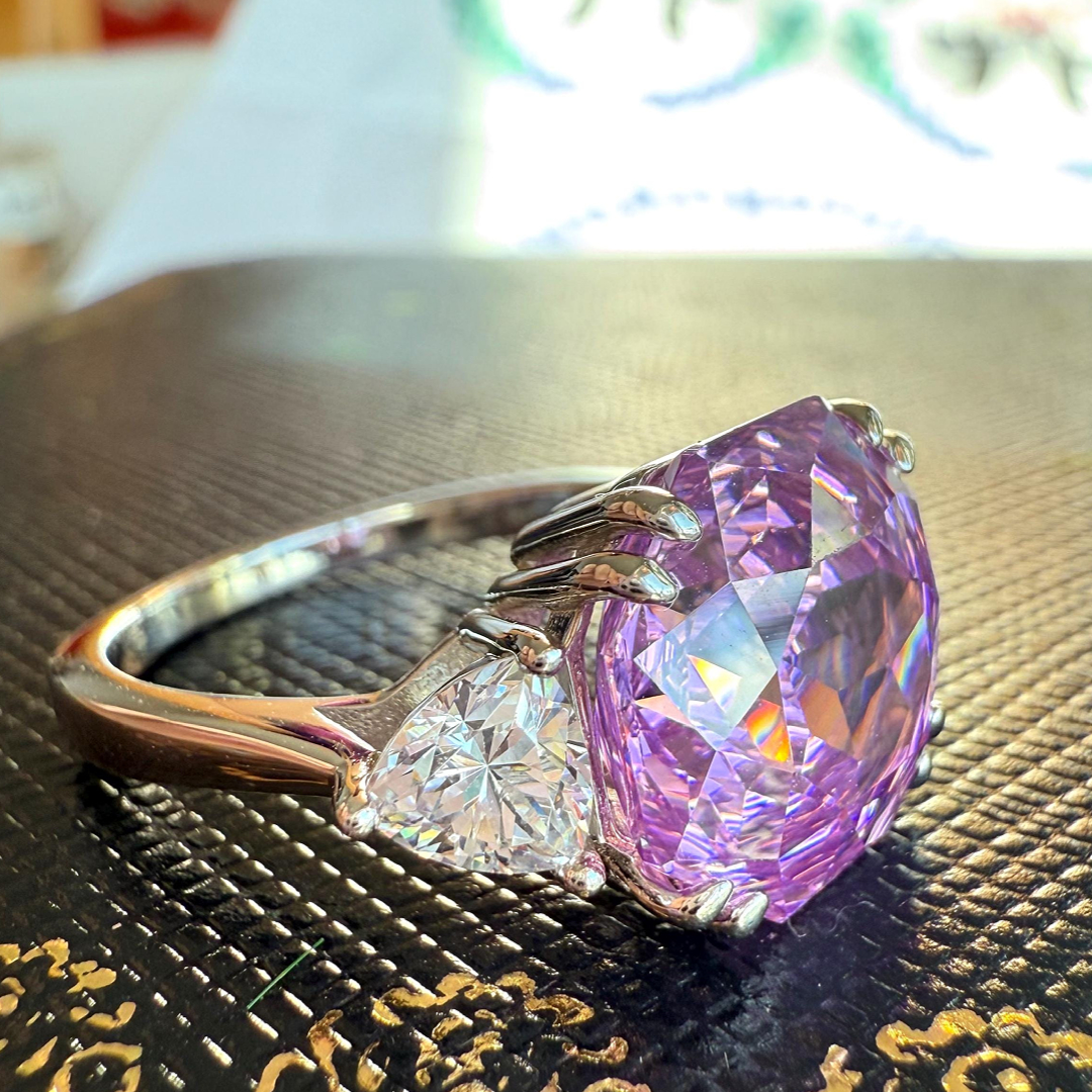 5 Ct Rose Cut Three Pink Stones Anniversary Ring Exquisite Statement Ring