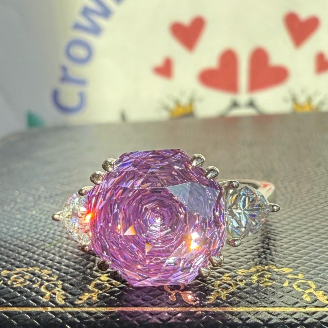 5 Ct Rose Cut Three Pink Stones Anniversary Ring Exquisite Statement Ring