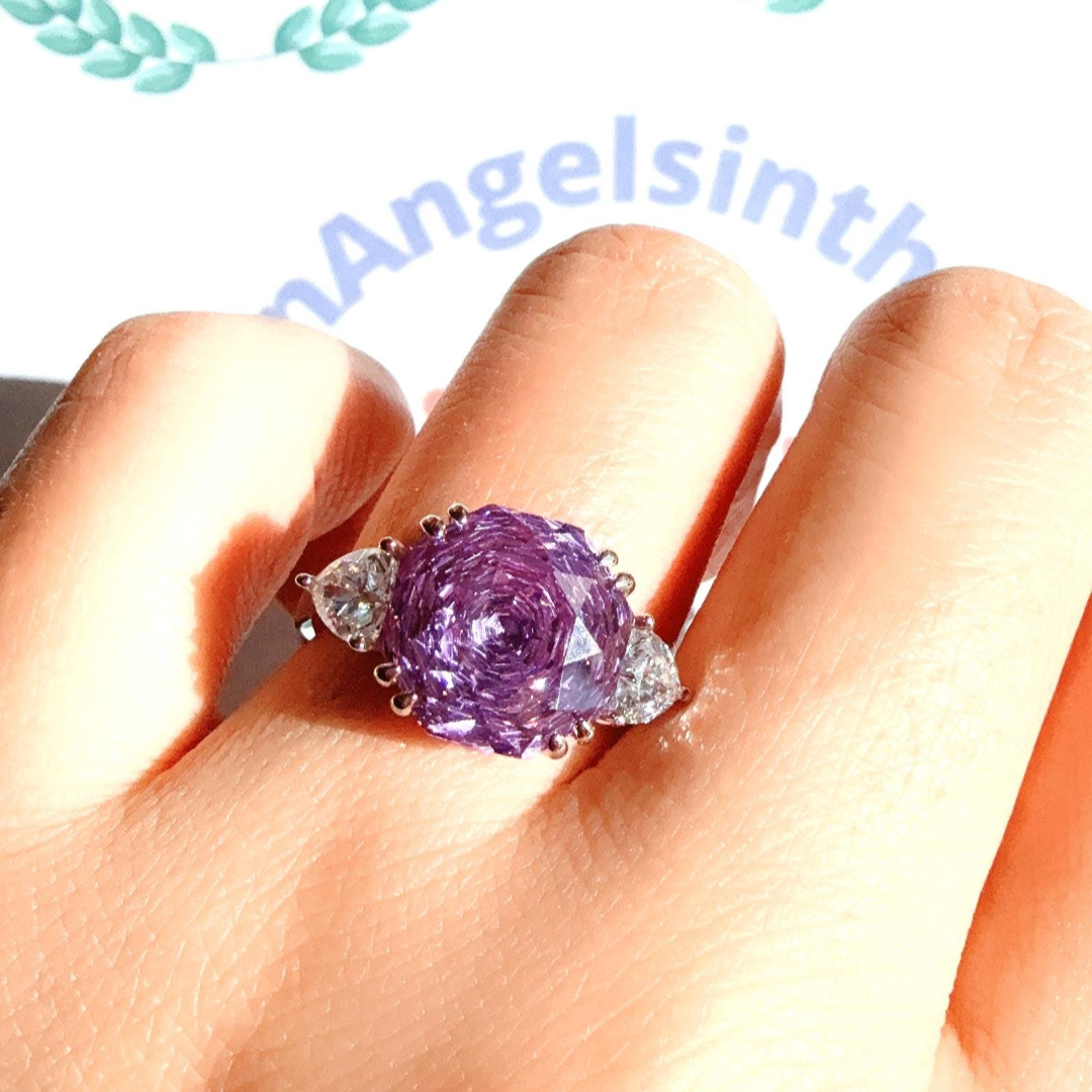 5 Ct Rose Cut Three Pink Stones Anniversary Ring Exquisite Statement Ring