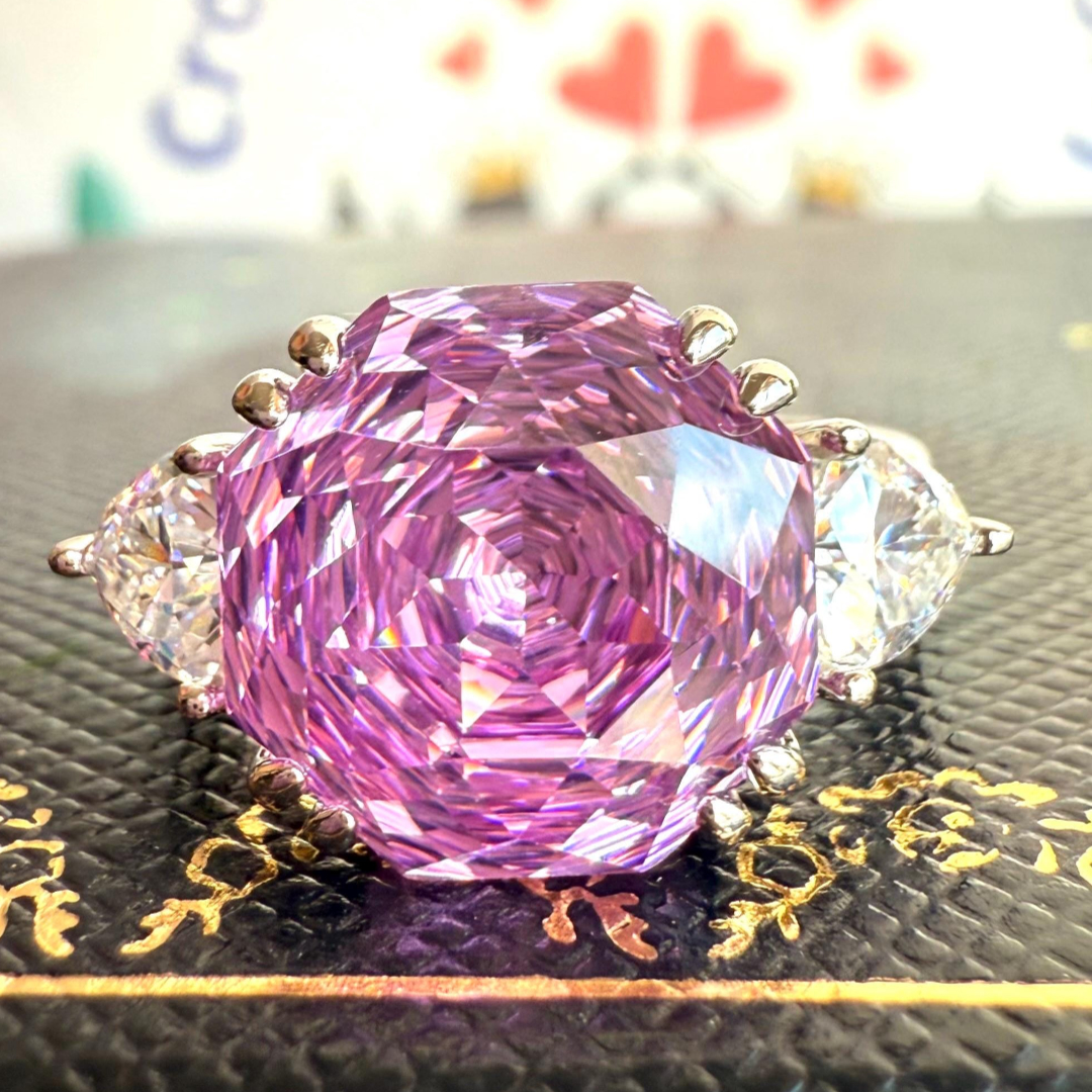 5 Ct Rose Cut Three Pink Stones Anniversary Ring Exquisite Statement Ring