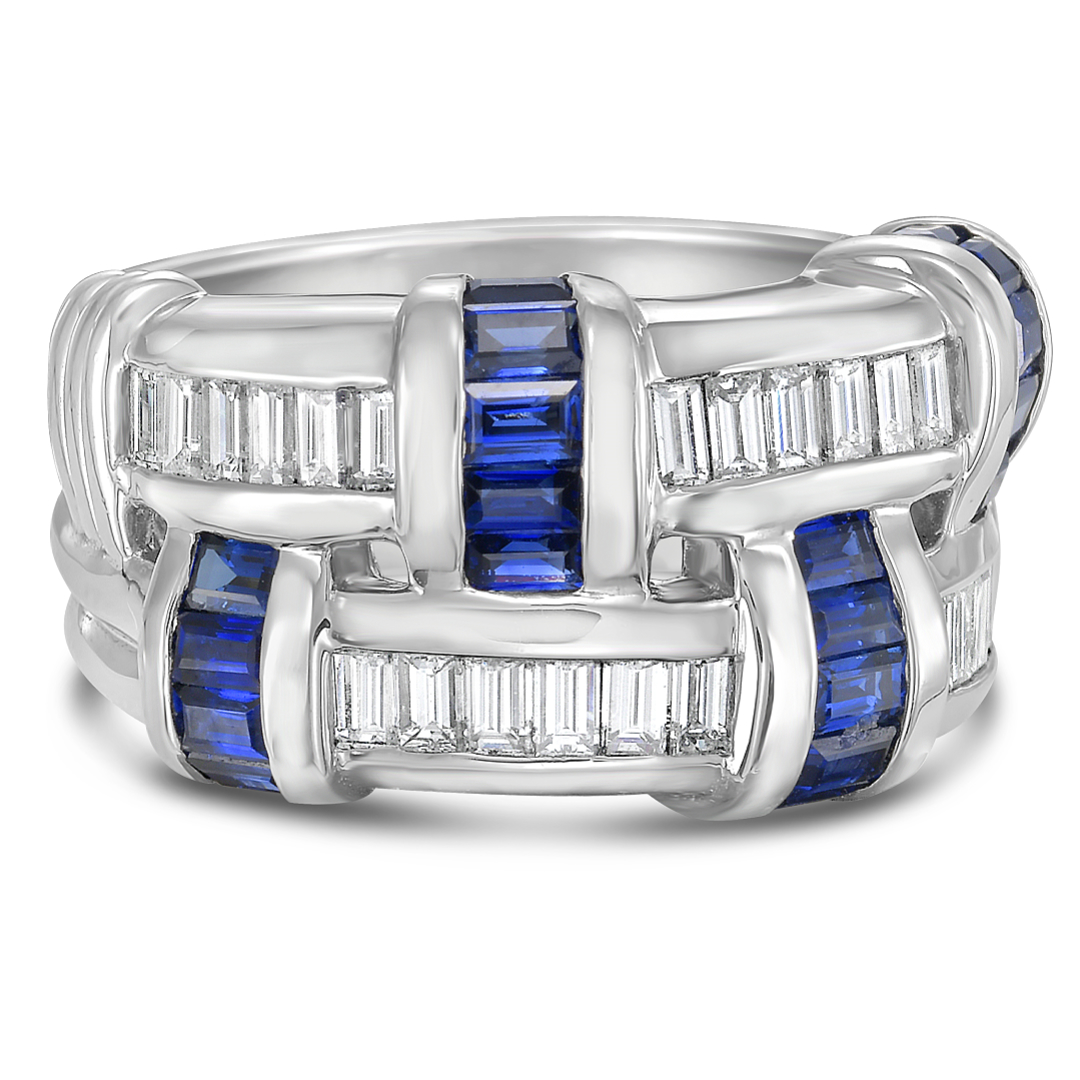5.25ctw Basket Weave Design Sapphire & White Stone Ring