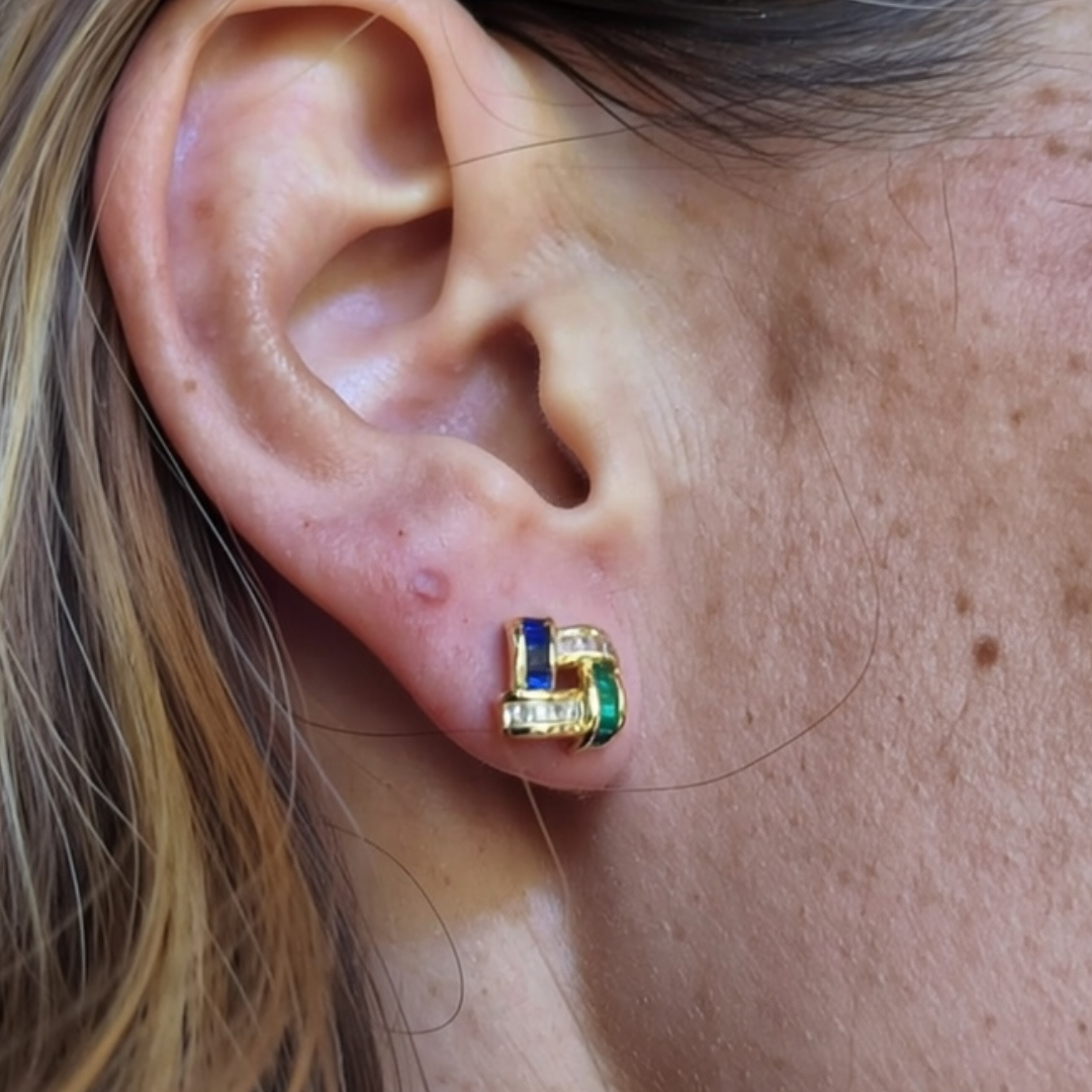 Double-tone Stone Basket Weave Stud Earring