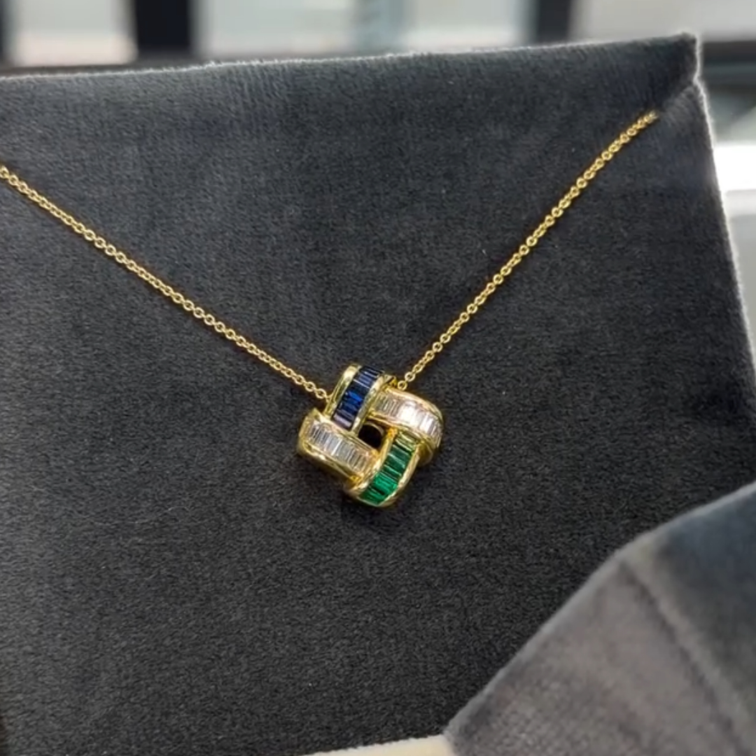 Doule-tone Stone Basket Weave Pendant Necklace