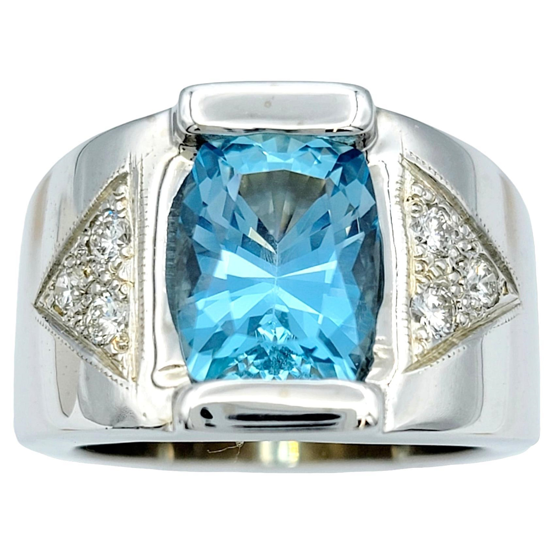 5ct Mens Cushion Cut Aquamarine Cigar Band Ring in Silver