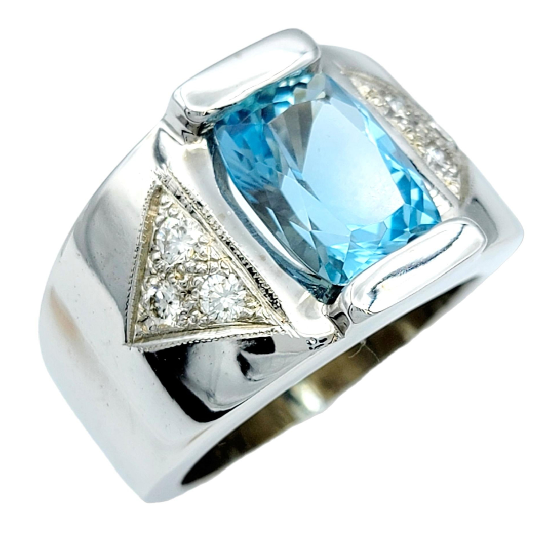 5ct Mens Cushion Cut Aquamarine Cigar Band Ring in Silver