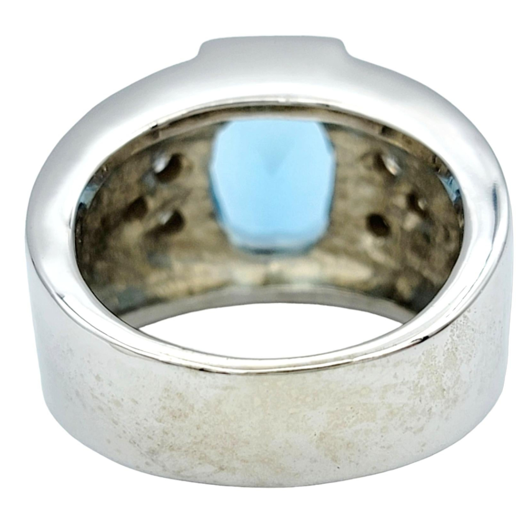 5ct Mens Cushion Cut Aquamarine Cigar Band Ring in Silver