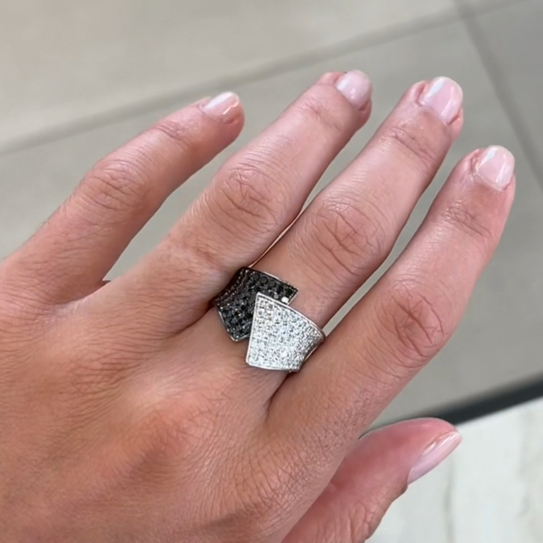 Pavé Setting White Stone & Black Stone Overlap Ring