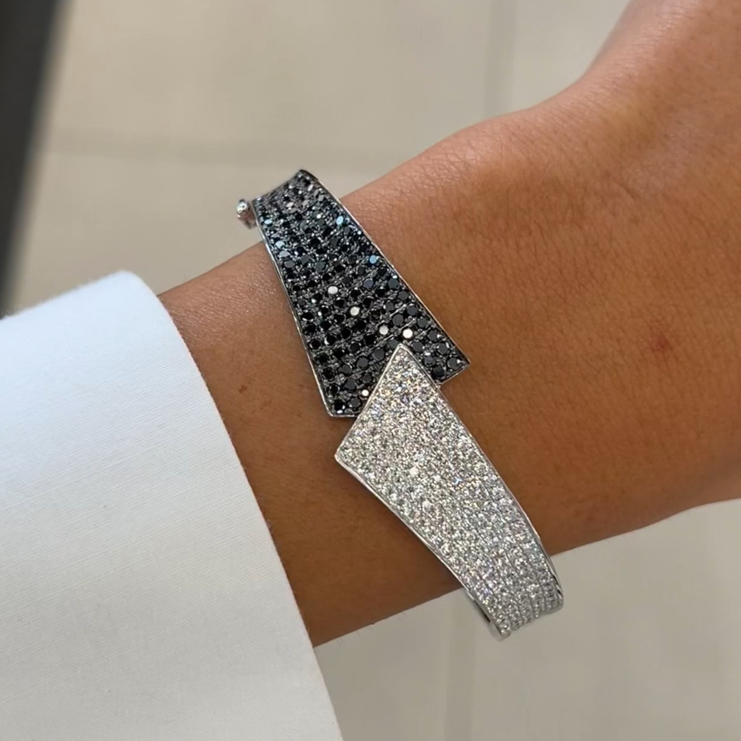 Pave Setting White & Black Stone Overlap Bangle