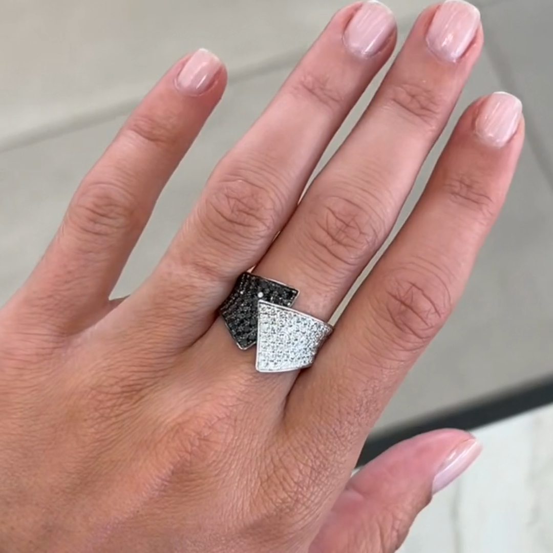 Pavé Setting White Stone & Black Stone Overlap Ring