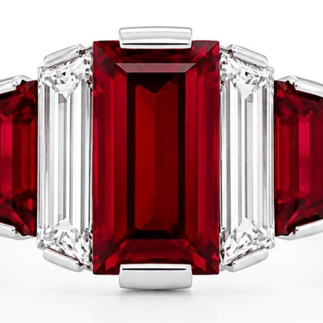 Step Design Baguette Cut Pigeon’s Blood Ruby Ring