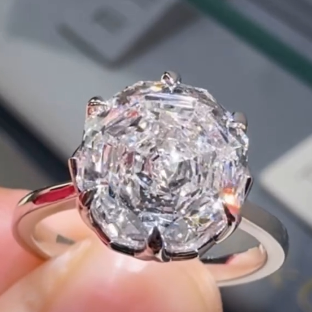 5ct Rose Petal Cut White Stone Solitaire Ring