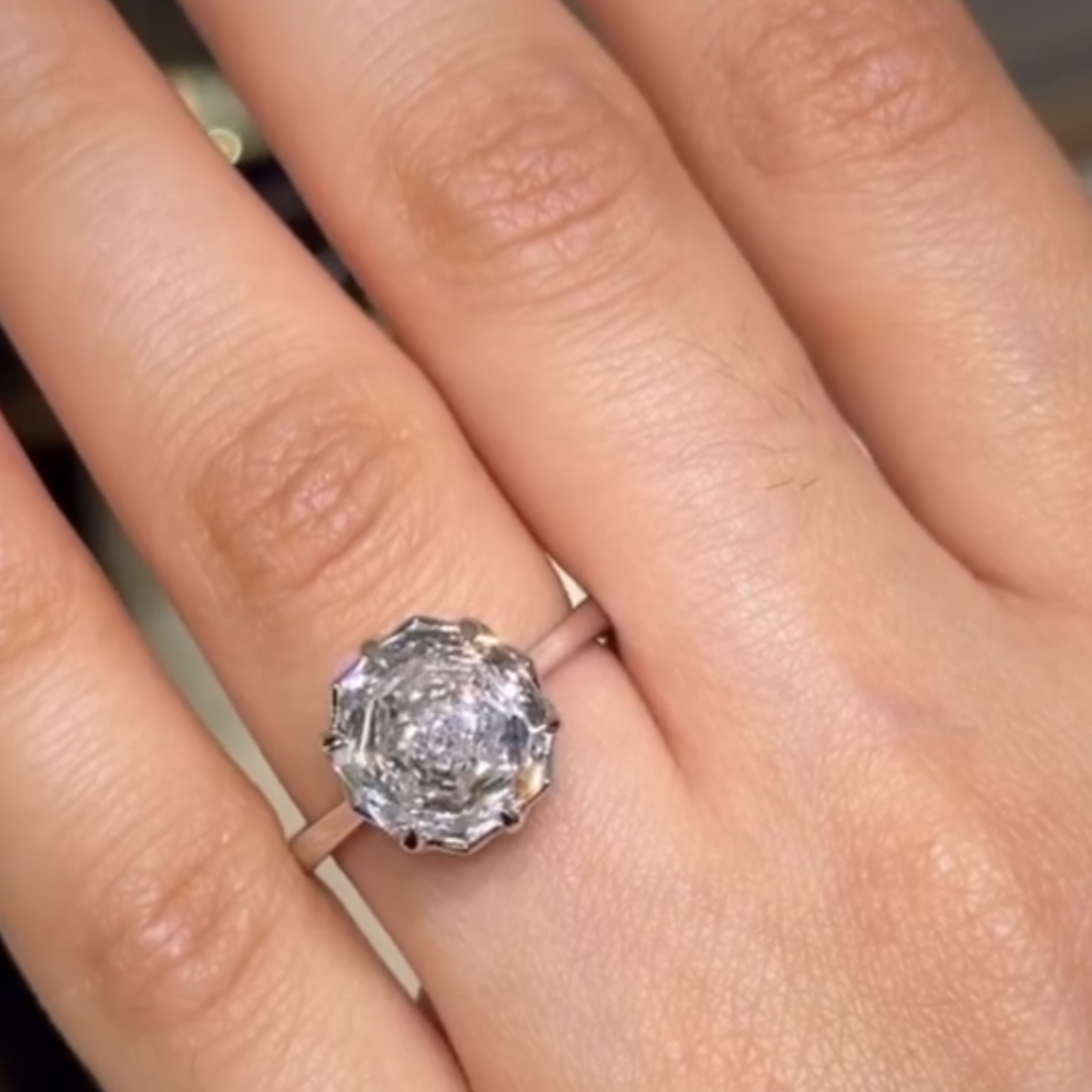 5ct Rose Petal Cut White Stone Solitaire Ring