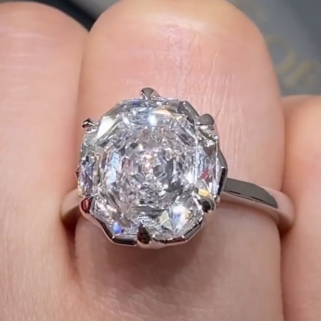5ct Rose Petal Cut White Stone Solitaire Ring