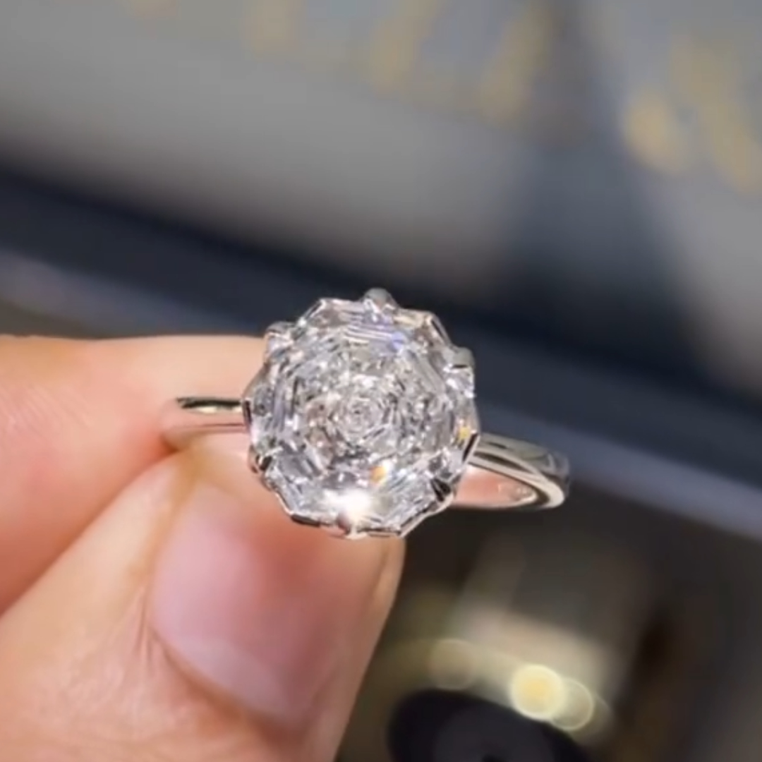 5ct Rose Petal Cut White Stone Solitaire Ring