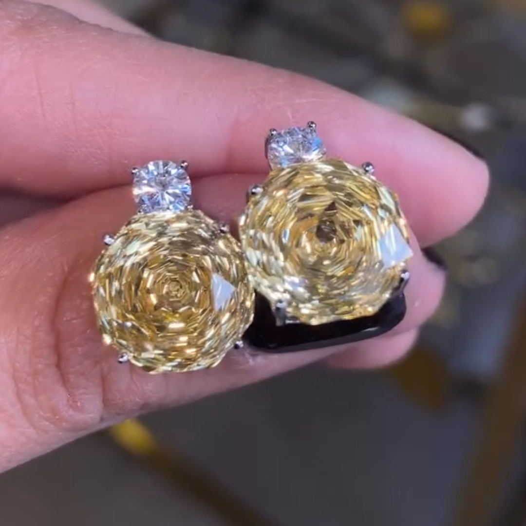 Rose Cut Yellow Stone Stud Earrings