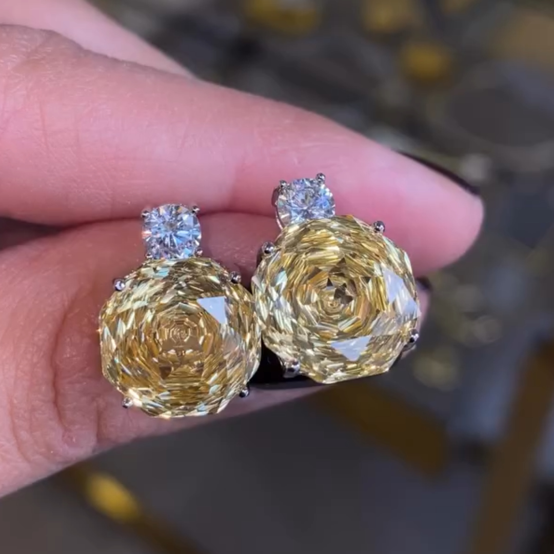 Rose Cut Yellow Stone Stud Earrings