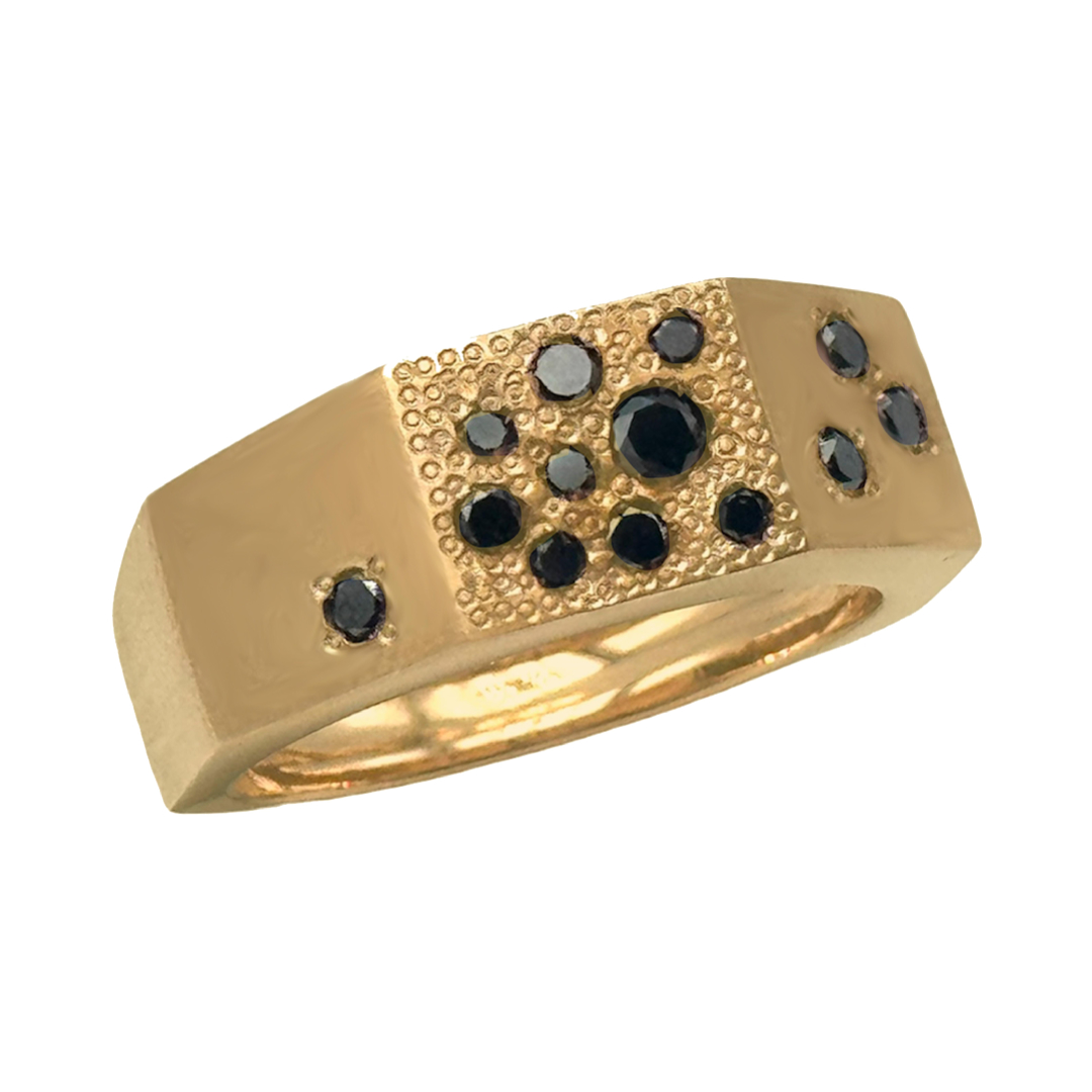 0.55 Carats Black Stone Man Band Ring in Gold Tone