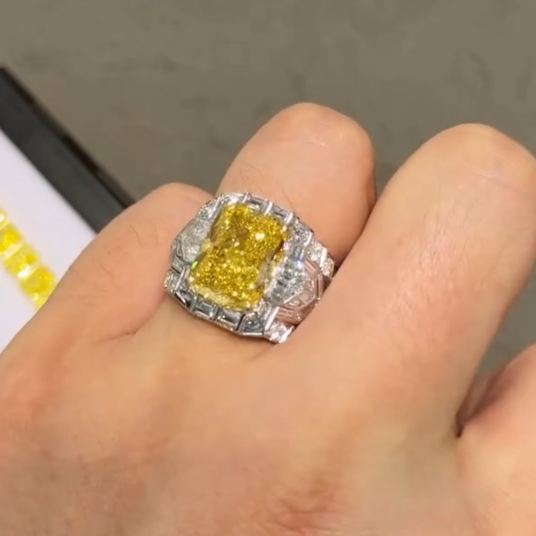 Bold Men's 10ct Radiant Cut Yellow Stone Ring