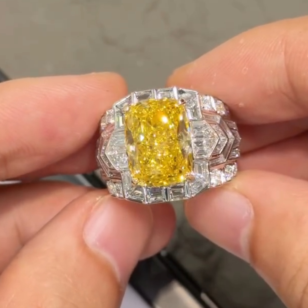 Bold Men's 10ct Radiant Cut Yellow Stone Ring