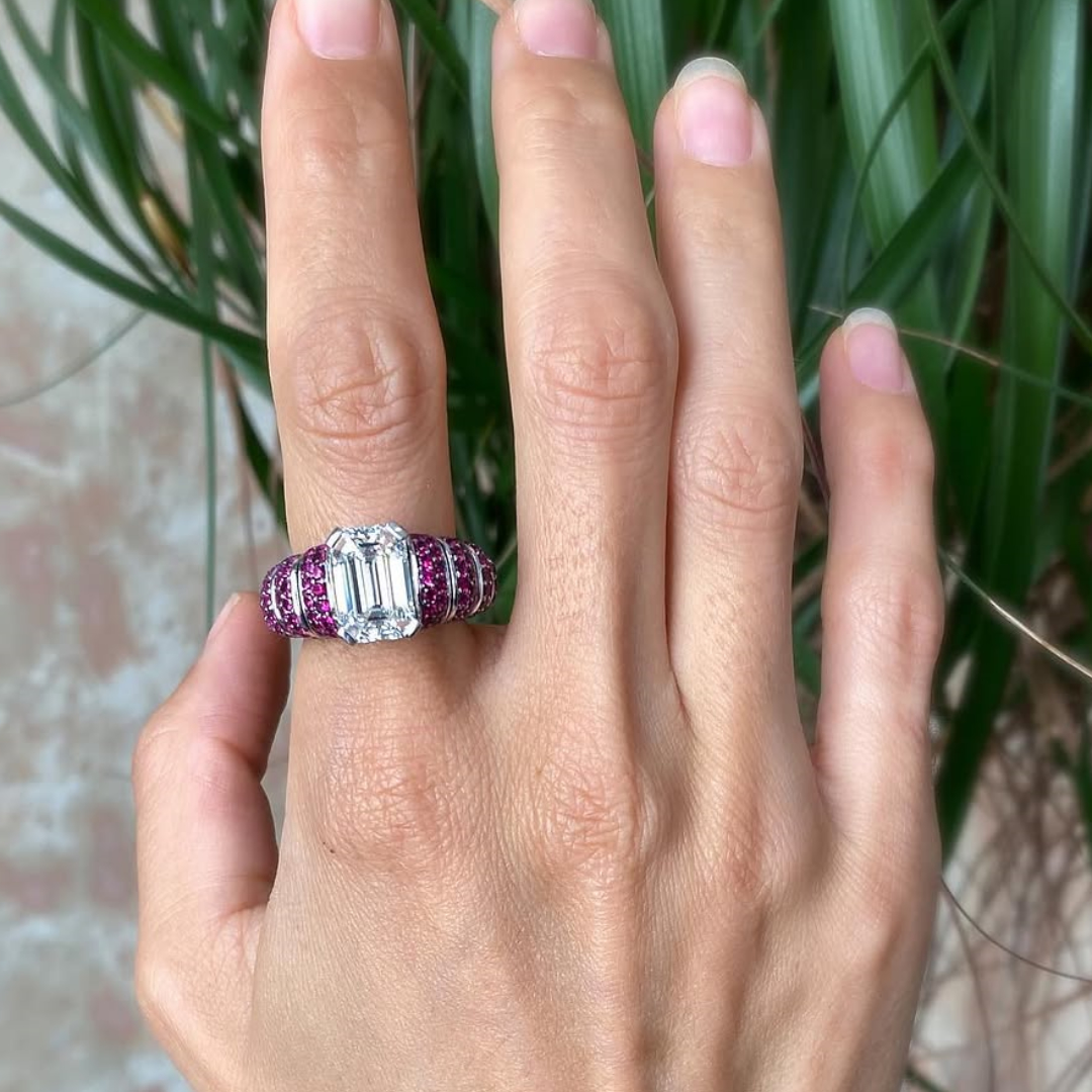 5.03ct Contemporary Emerald-cut & Ruby Ring