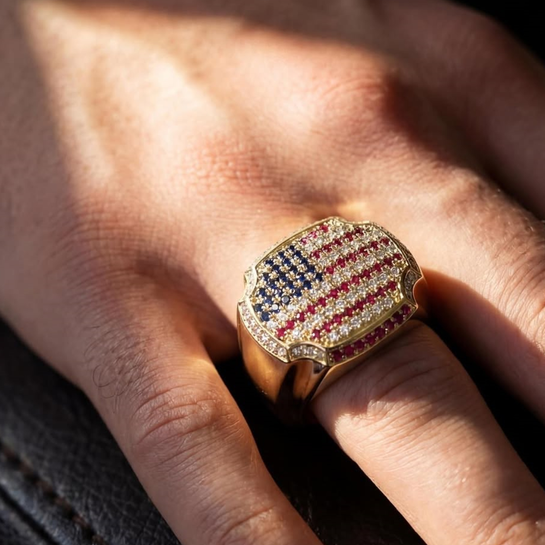 Unique Design American Flag Men Signet Ring