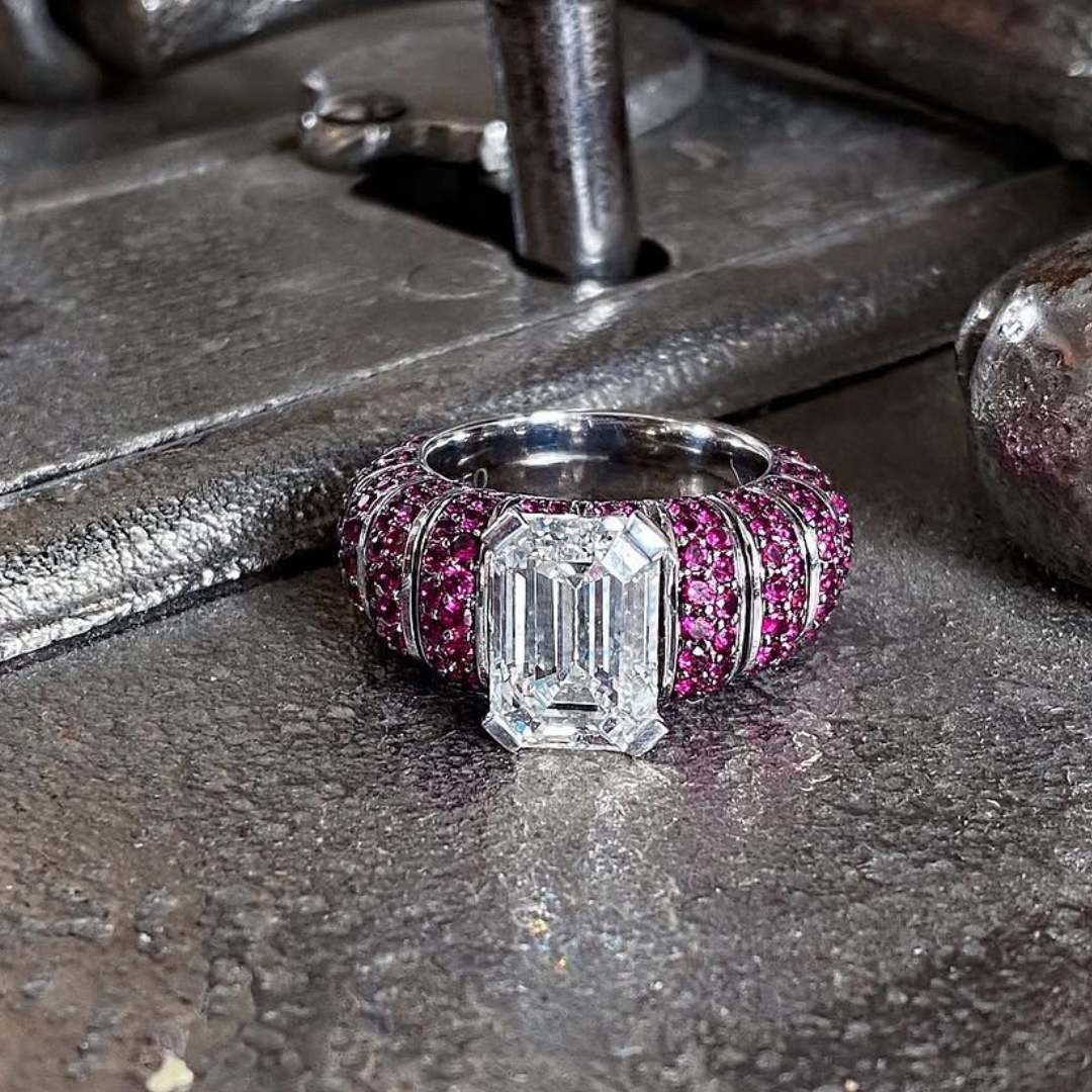5.03ct Contemporary Emerald-cut & Ruby Ring