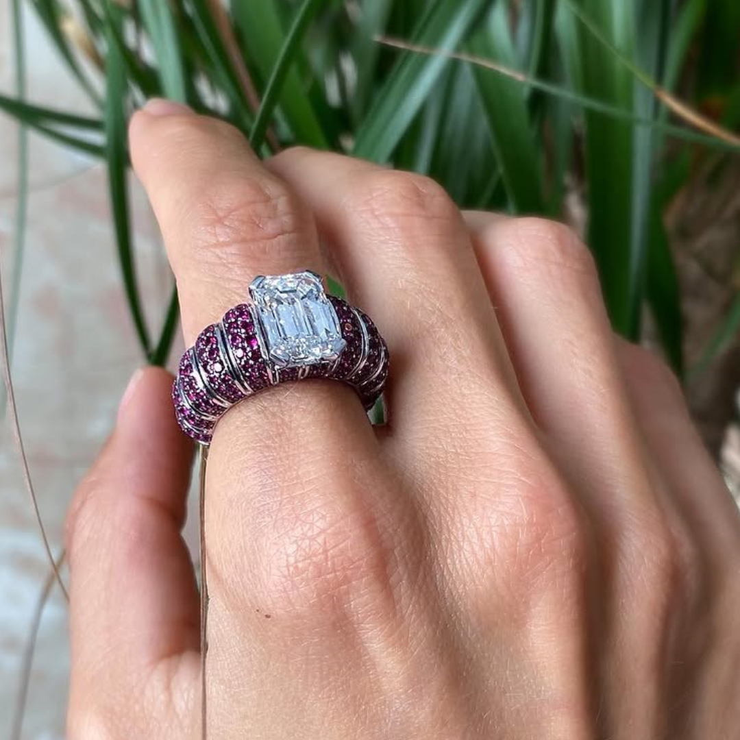 5.03ct Contemporary Emerald-cut & Ruby Ring