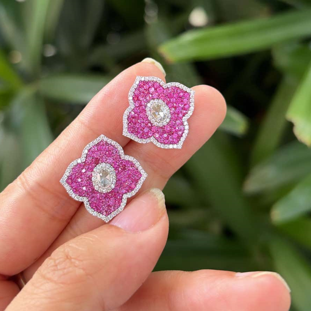  Pink & White Stone Stud Earring