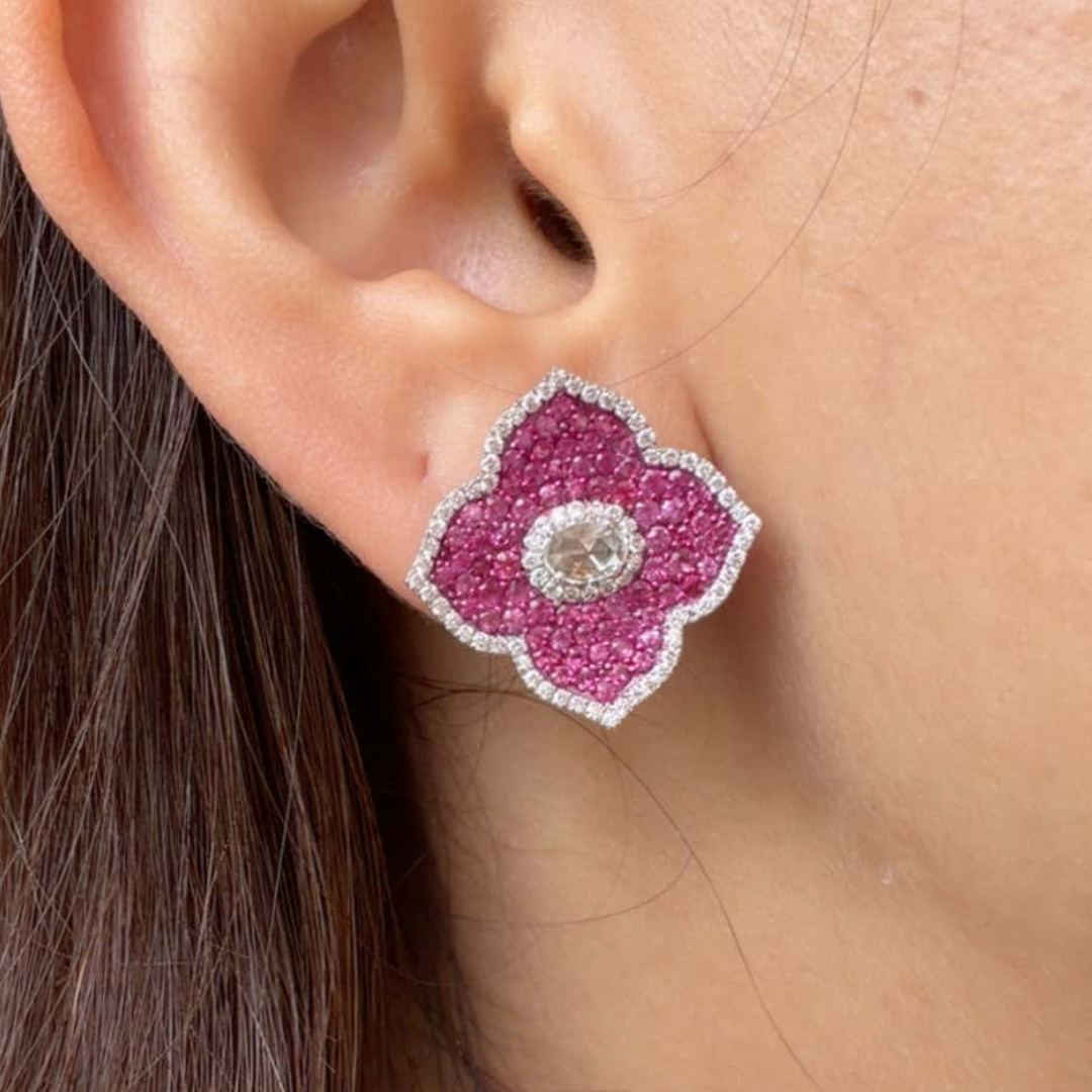  Pink & White Stone Stud Earring