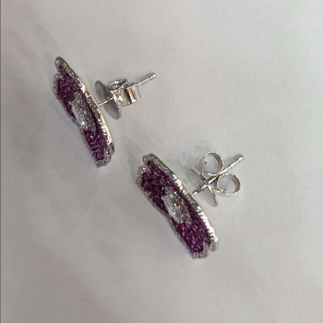  Pink & White Stone Stud Earring