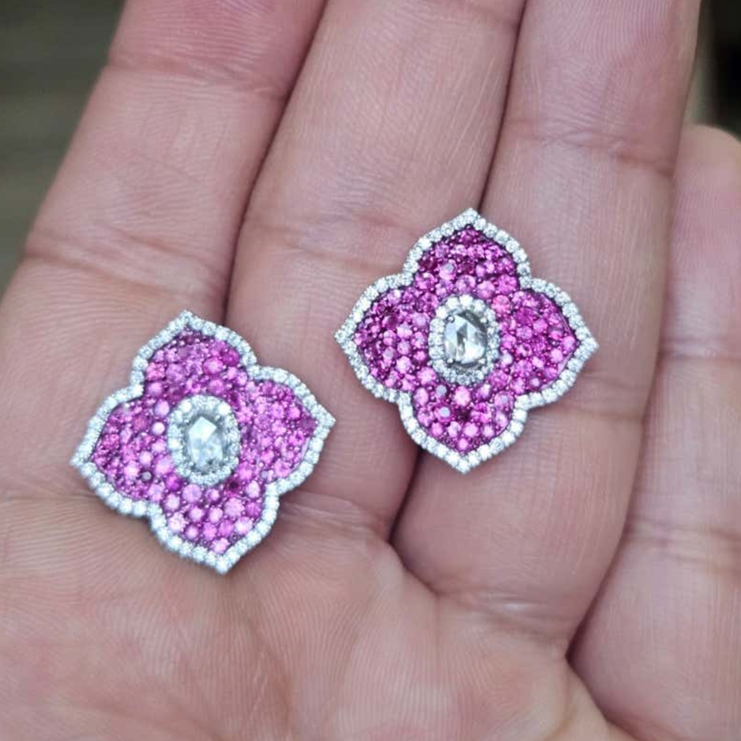  Pink & White Stone Stud Earring