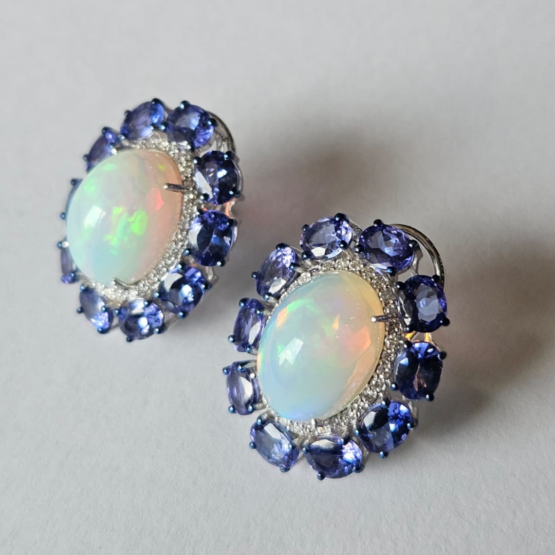 Opal & Sapphire Blue Modern Stud Earring