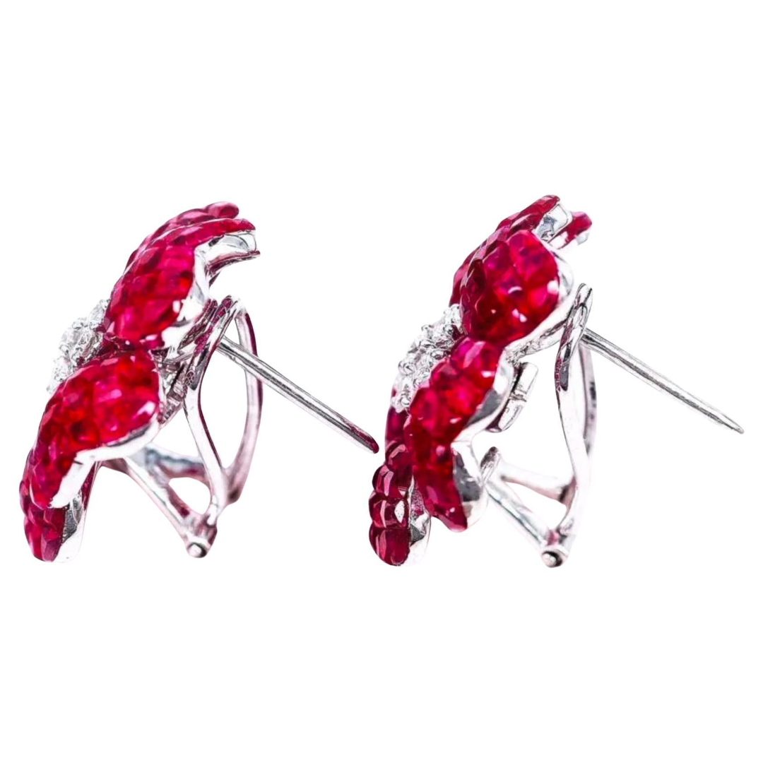Invisibly-Set Ruby Red Stone Flower Earrings