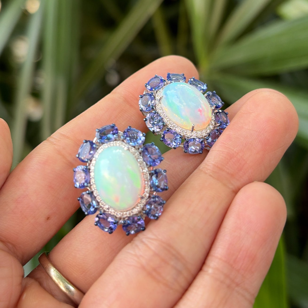 Opal & Sapphire Blue Modern Stud Earring