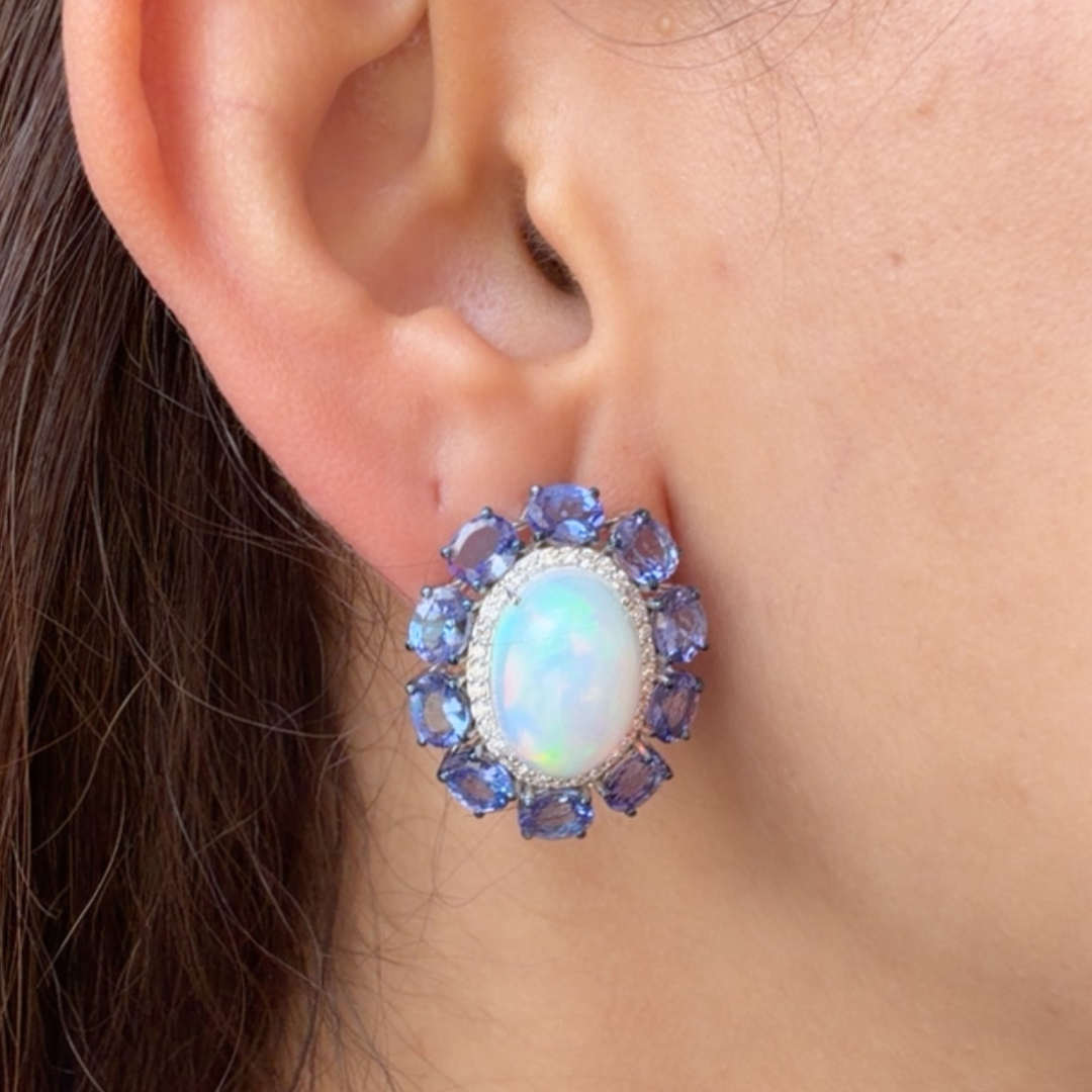 Opal & Sapphire Blue Modern Stud Earring