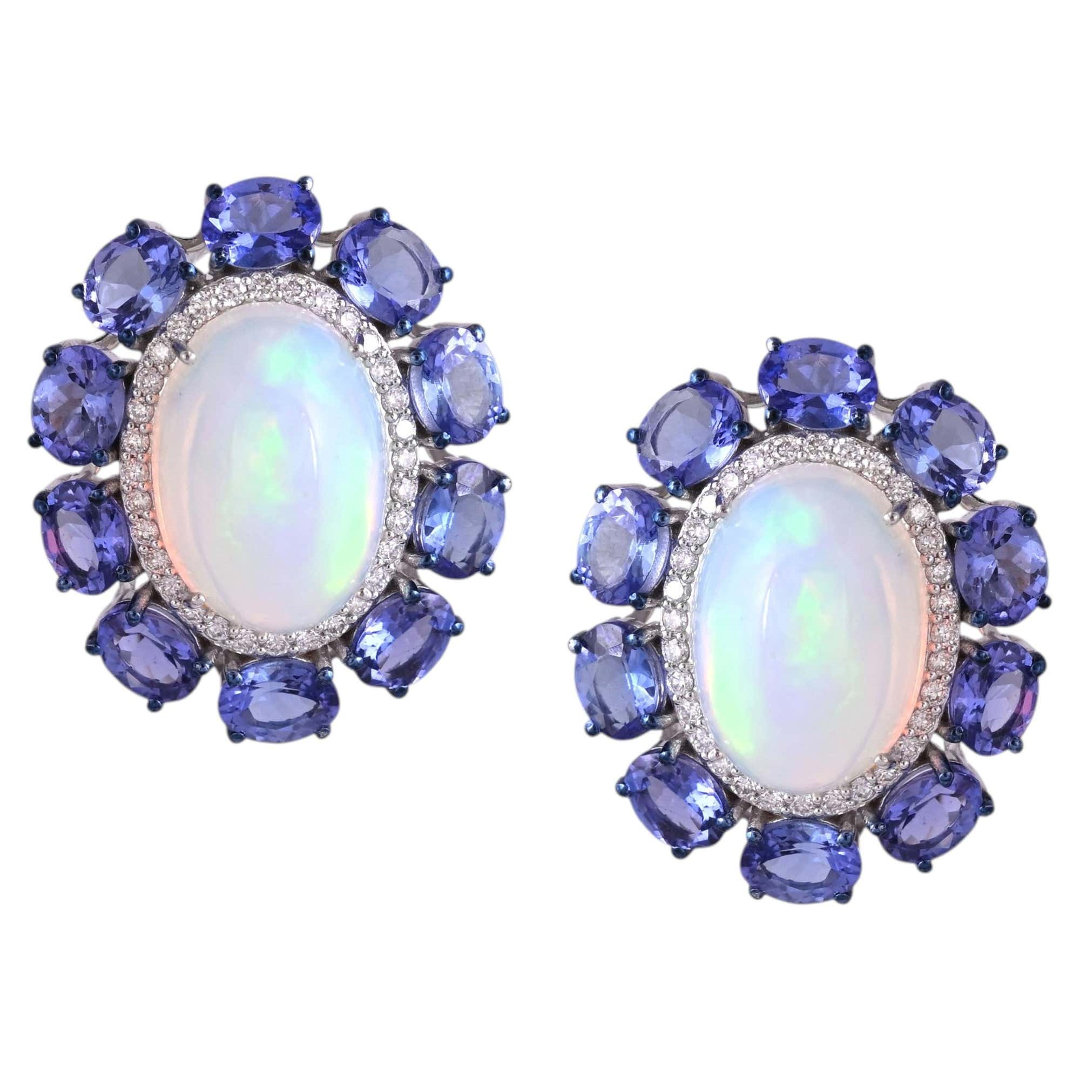 Opal & Sapphire Blue Modern Stud Earring