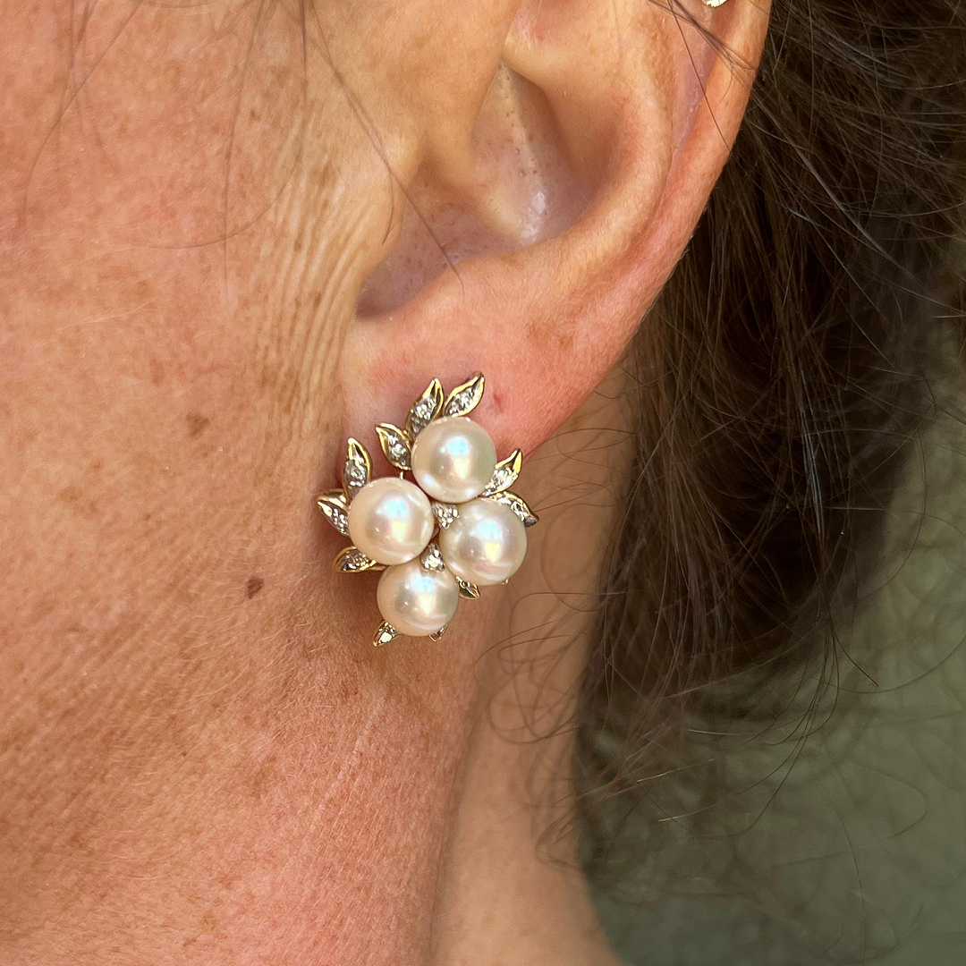 Mid Century Modern Pearl Cluster Earrings