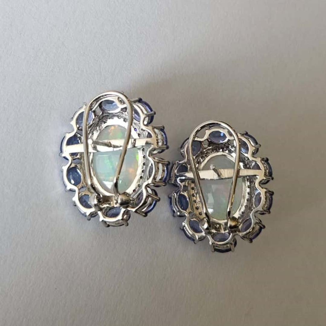 Opal & Sapphire Blue Modern Stud Earring