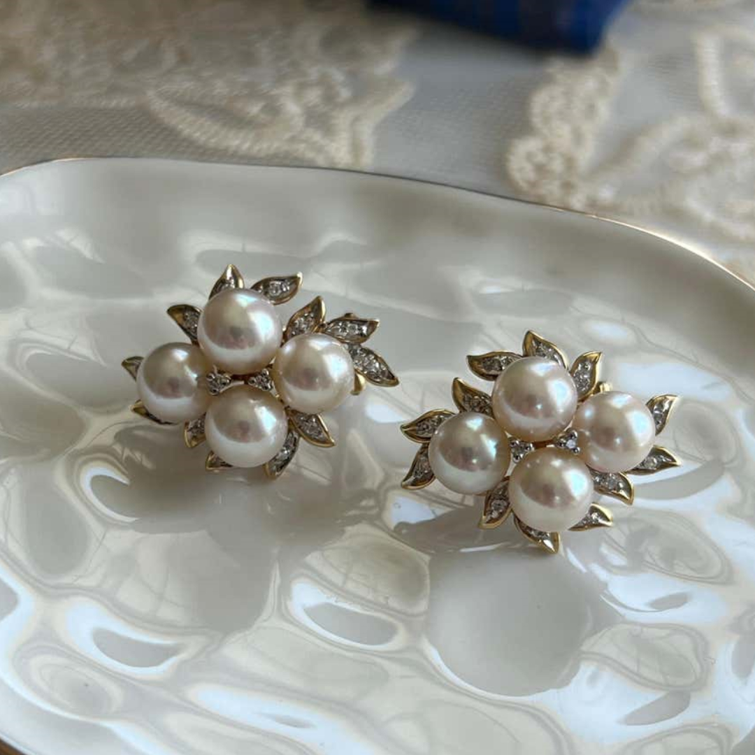 Mid Century Modern Pearl Cluster Earrings