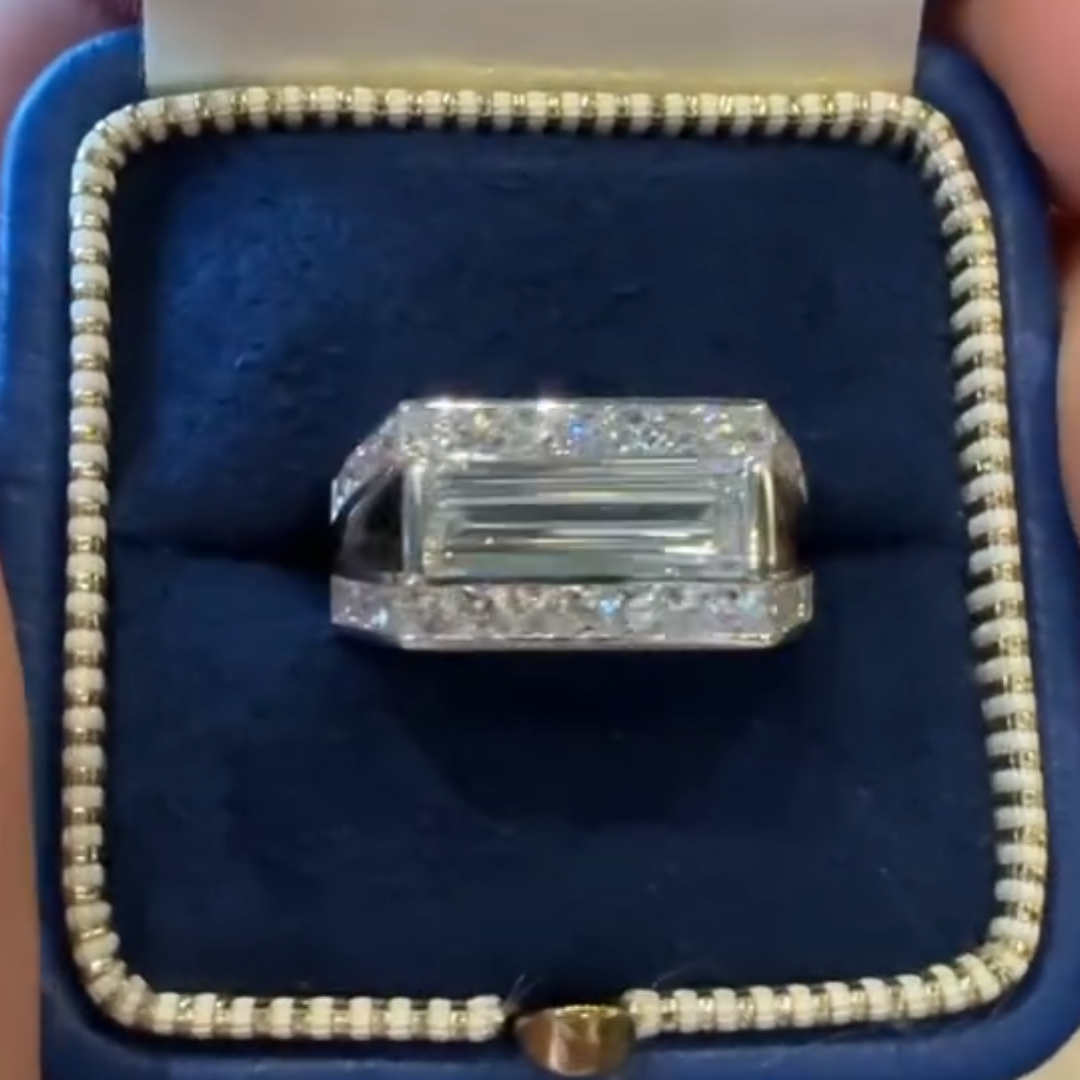 3ct long Baguette Cut White Stone Ring