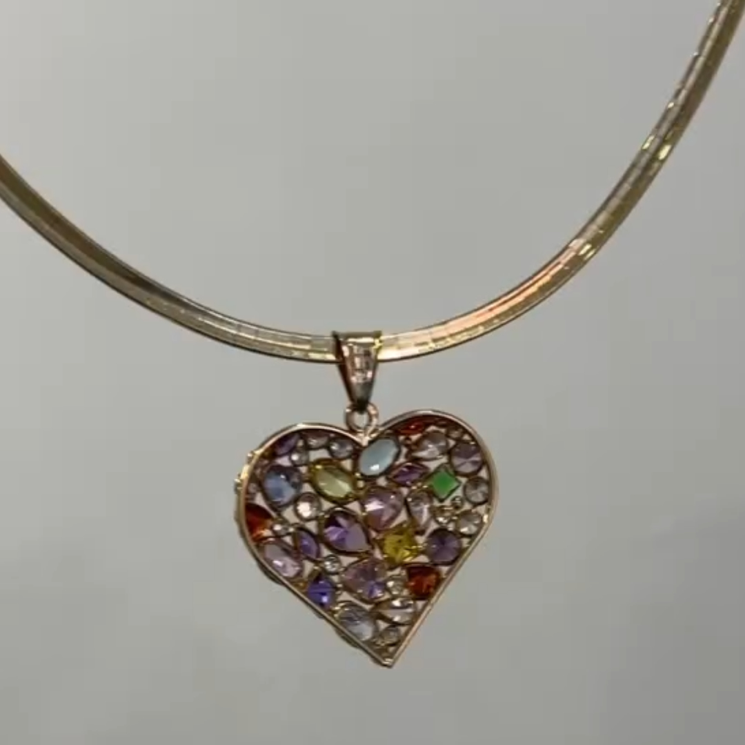 Multi-color Stone Love Heart Choker Necklace