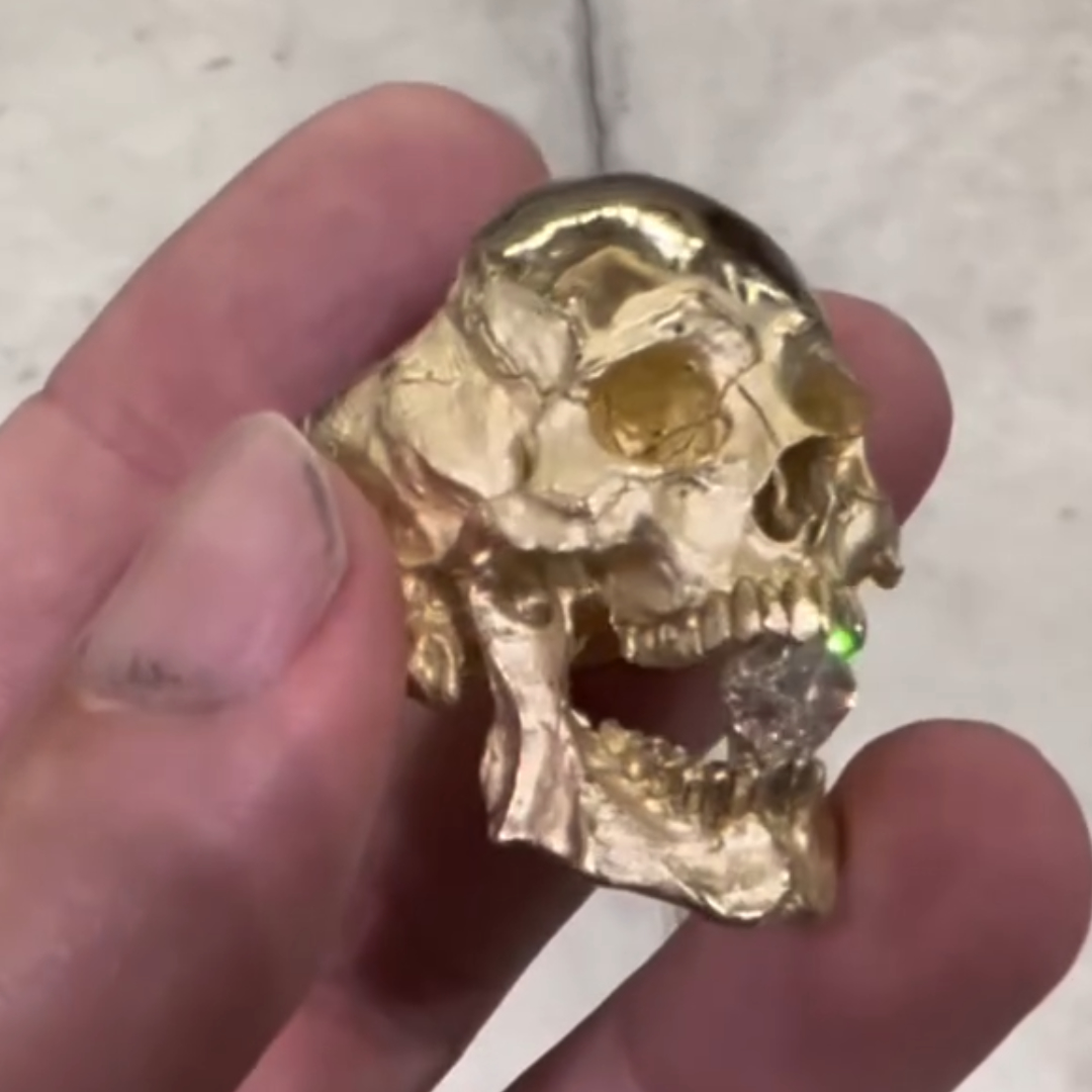 1.6 ct Men's Skull Ring in Gold Tone