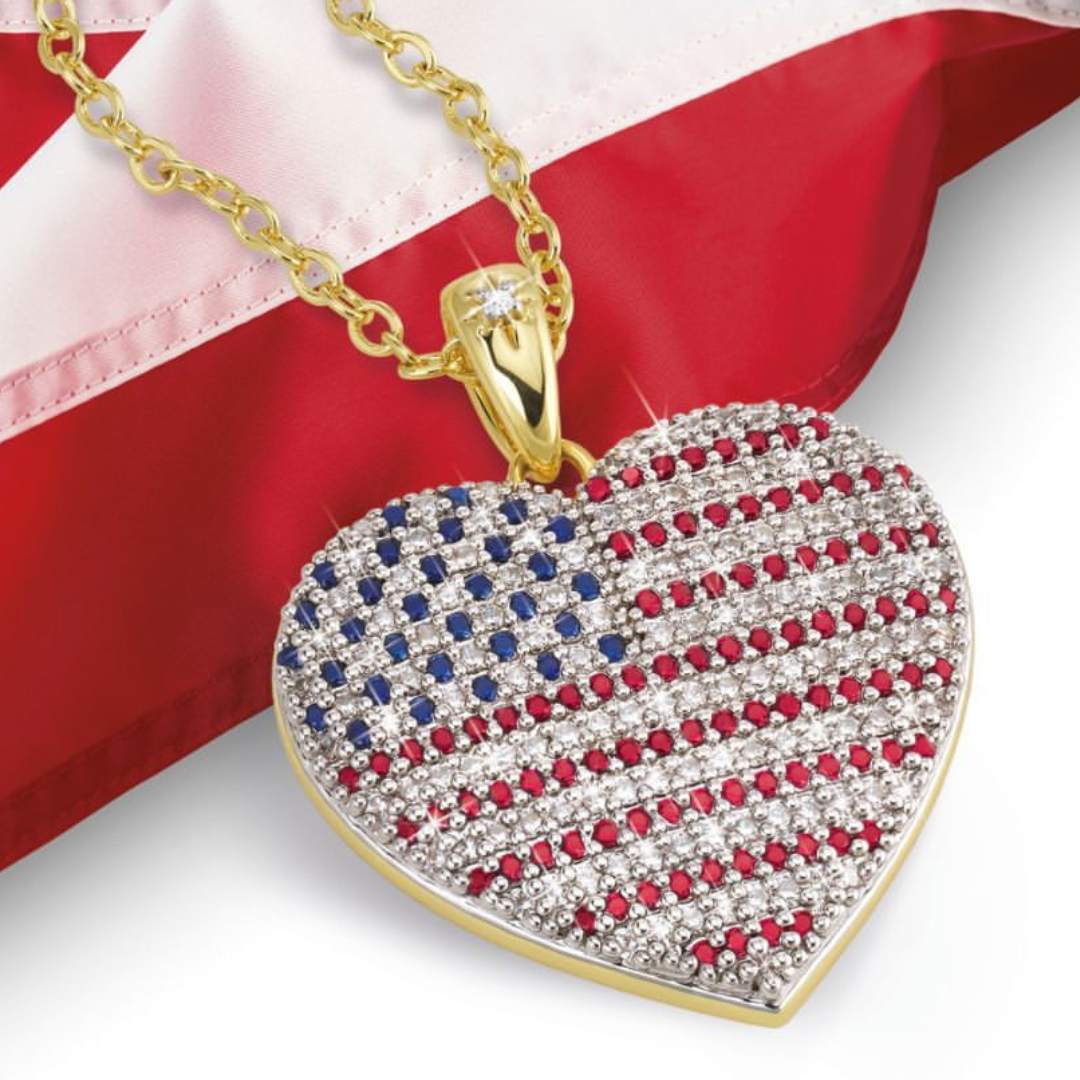 America’s Flag Sign Luck Love Heart Pendant